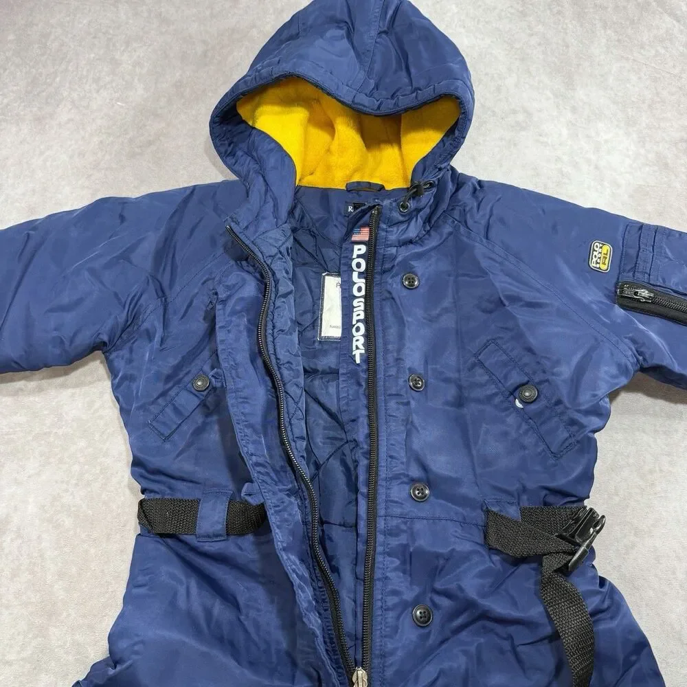 Vintage Polo Sport Snowsuit Size 4T Blue Ralph Lauren Puffer Zip Up Belted